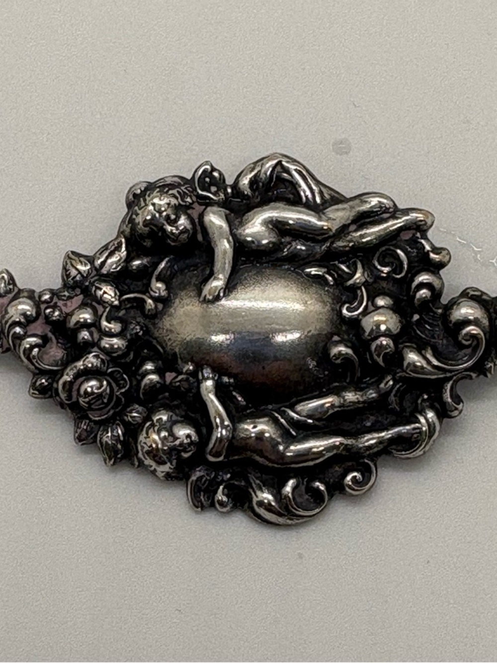 Vintage Cherub Baroque Silver-Tone Brooch